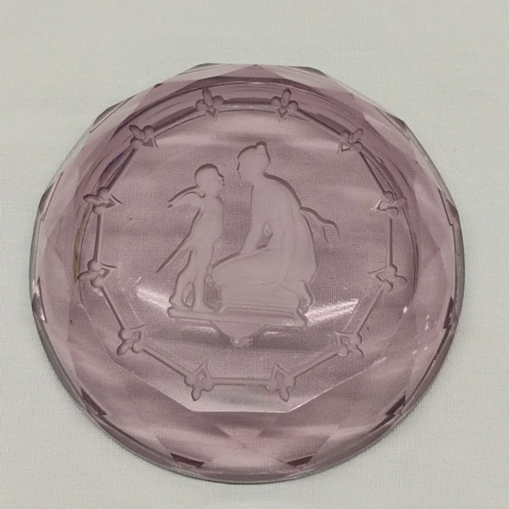 Heinrich Hoffman Czech Amethyst Butter Pat‎ Salt Trinket Dish Intaglio Cupid